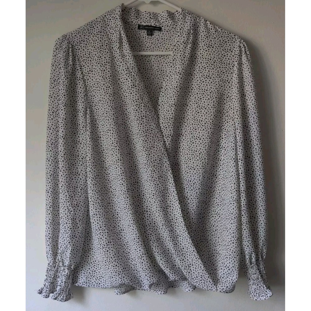 ADRIANNA PAPELL Womens Wrap Long Sleeve Top White/Black Size Small